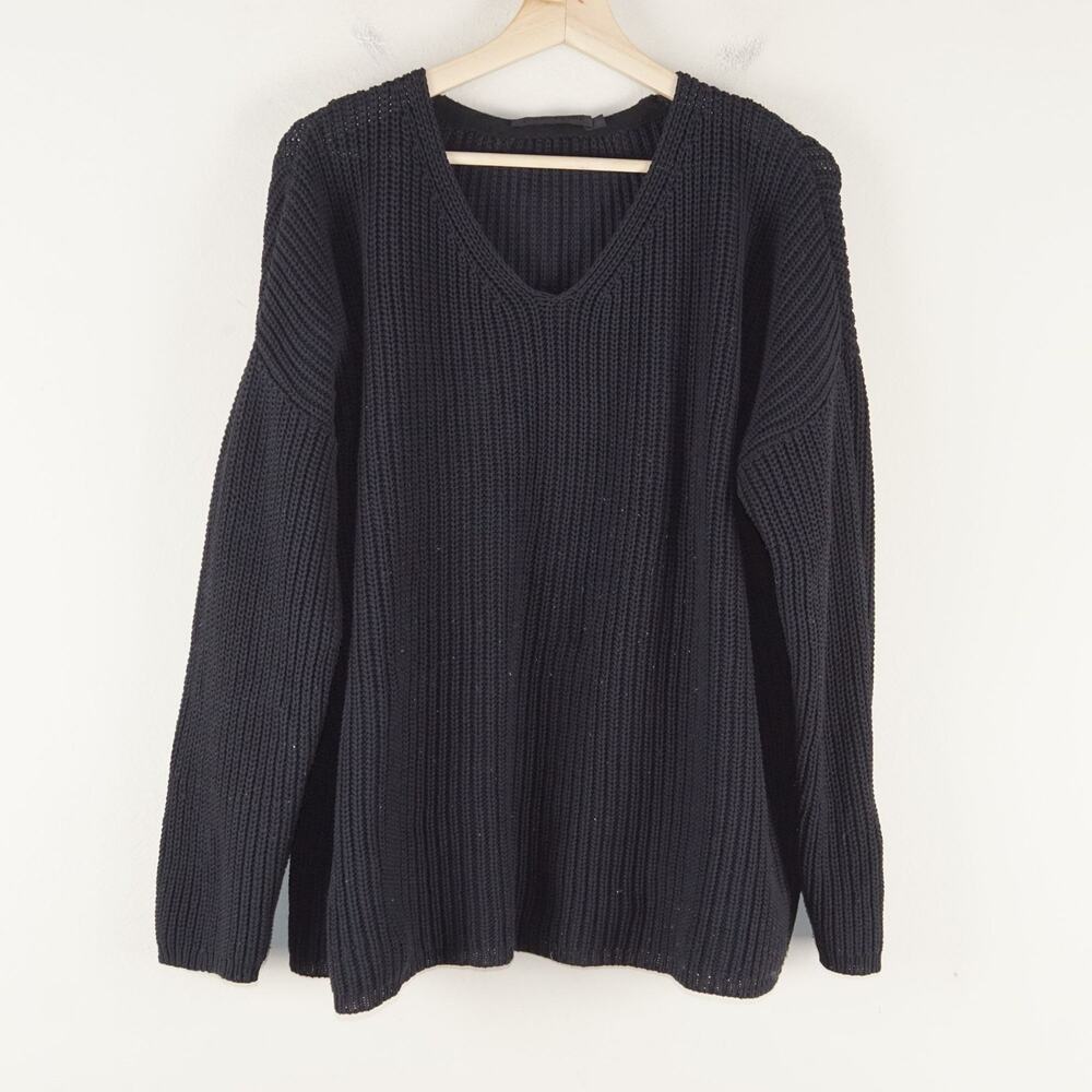 Jenny Kayne Fishmerman Organic Cotton Blend Ribbed Black Swetaer Womens Sz XL